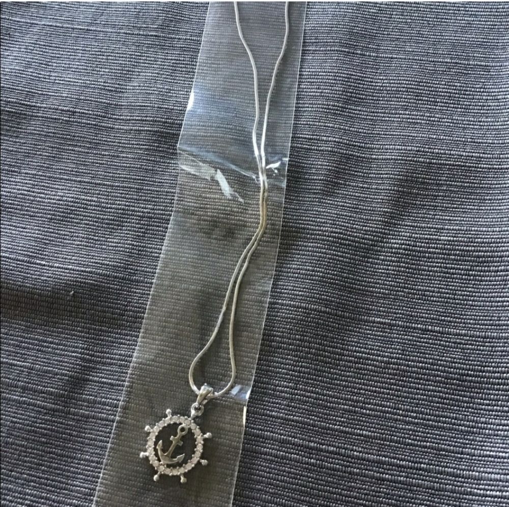 White Gold Plated Crystal Anchor Necklace - Picture 2 of 2